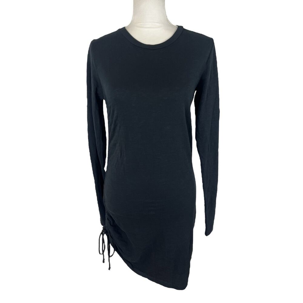 Pam & Gela Shirred Long Sleeve Black Ruched Mini Dress Dark Romantic Size Small - Picture 2 of 7